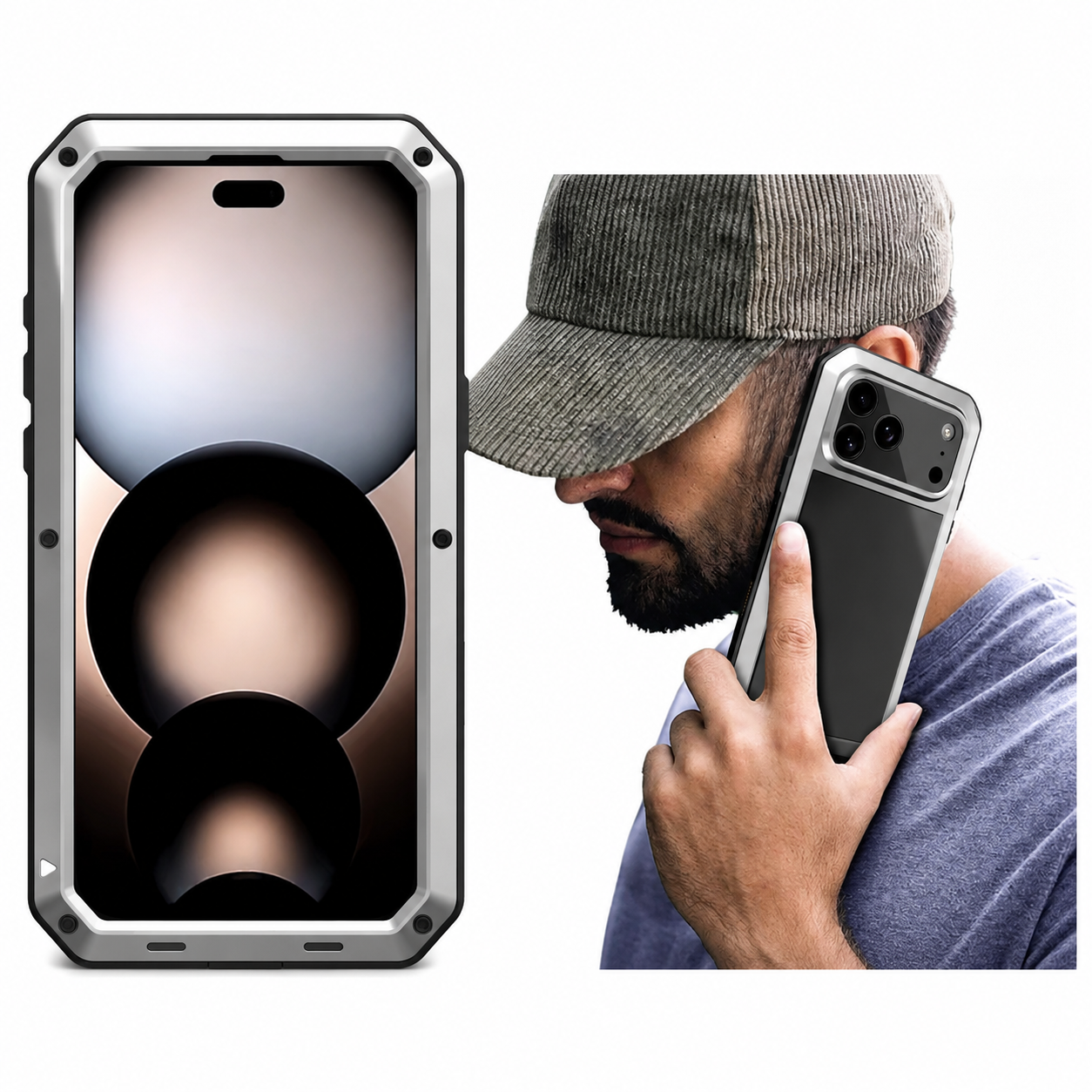 Premium Durable iPhone Case Heavy Duty Metal Cover with Built In Glass Screen Protector Shockproof PC TPU Rugged Anti Scratch Protective Design