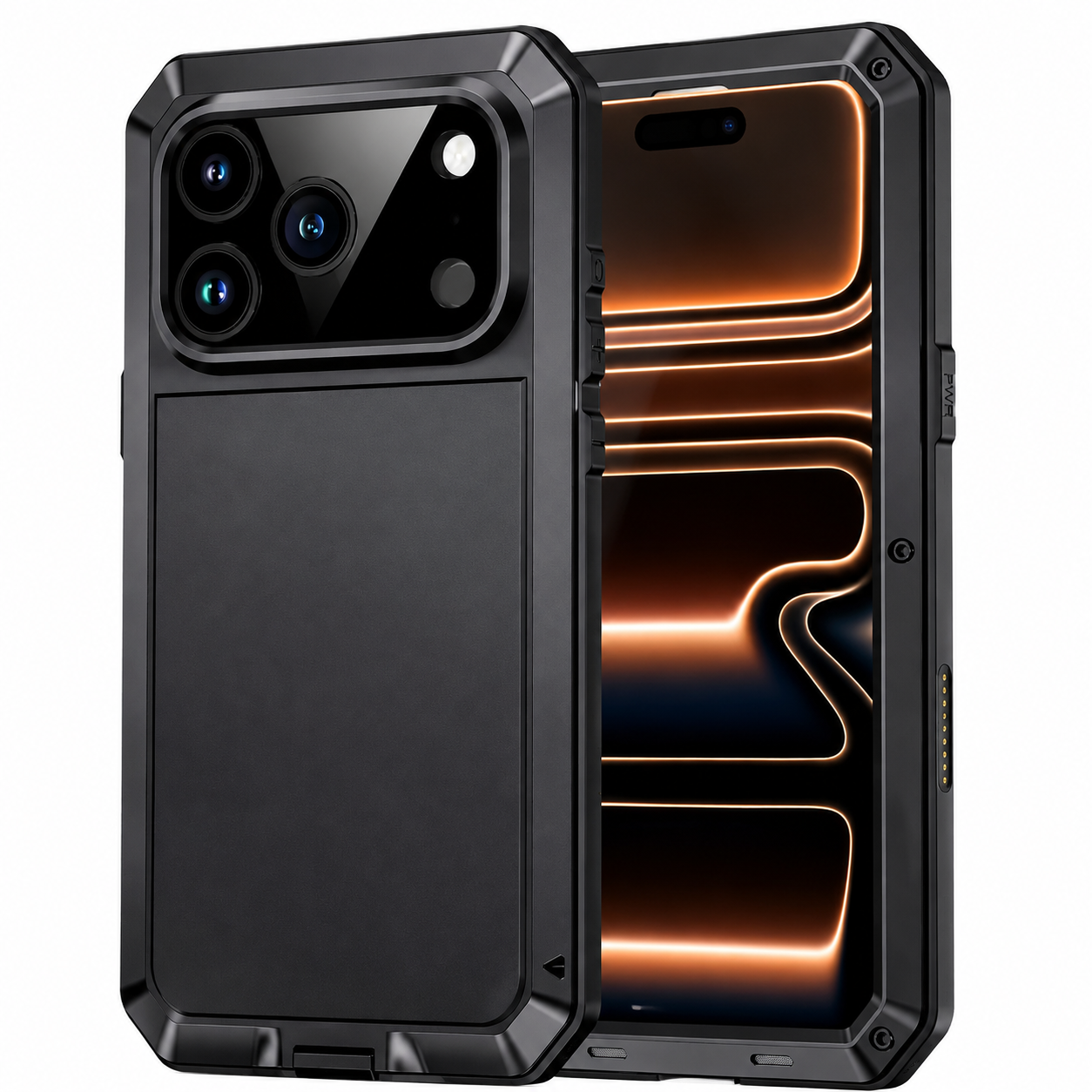 Premium Durable iPhone Case Heavy Duty Metal Cover with Built In Glass Screen Protector Shockproof PC TPU Rugged Anti Scratch Protective Design