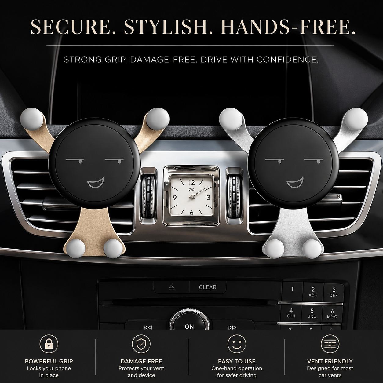 Premium Gravity Car Phone Holder Auto Lock Air Vent Phone Mount Hands-Free Smartphone Holder Anti-Slip Car Mount GPS Compatible with iPhone