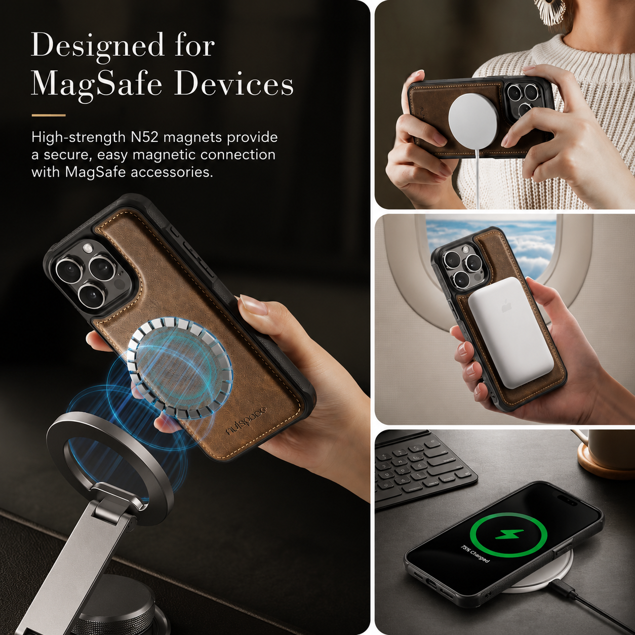Premium Luxury iPhone Case 2-in-1 Detachable Magnetic Wallet Cover PU Leather Card Holder Cash Pocket Wrist Strap Shockproof Full Protection Slim Design Finish
