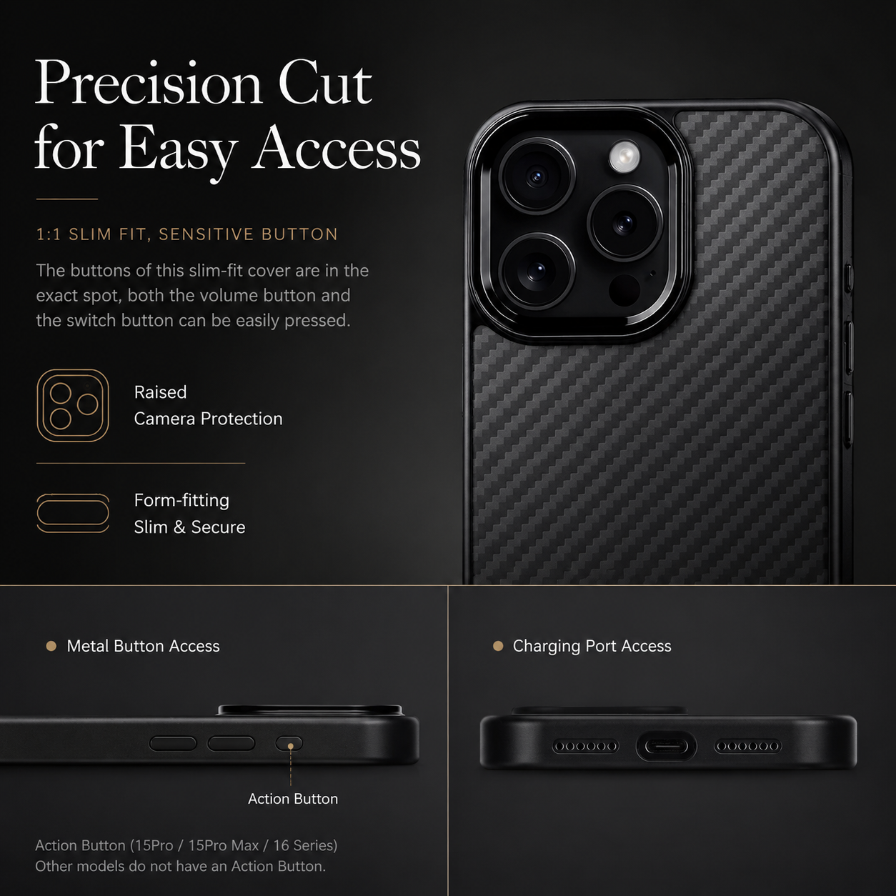Premium Luxury iPhone Case Carbon Fiber Aramid Armor Cover Metal Frame Shockproof Full Coverage Wireless Charging Protective Durable Design Finish