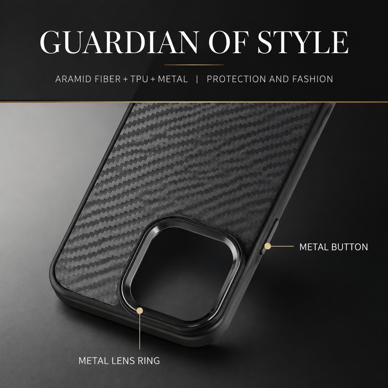 Premium Luxury iPhone Case Carbon Fiber Aramid Armor Cover Metal Frame Shockproof Full Coverage Wireless Charging Protective Durable Design Finish