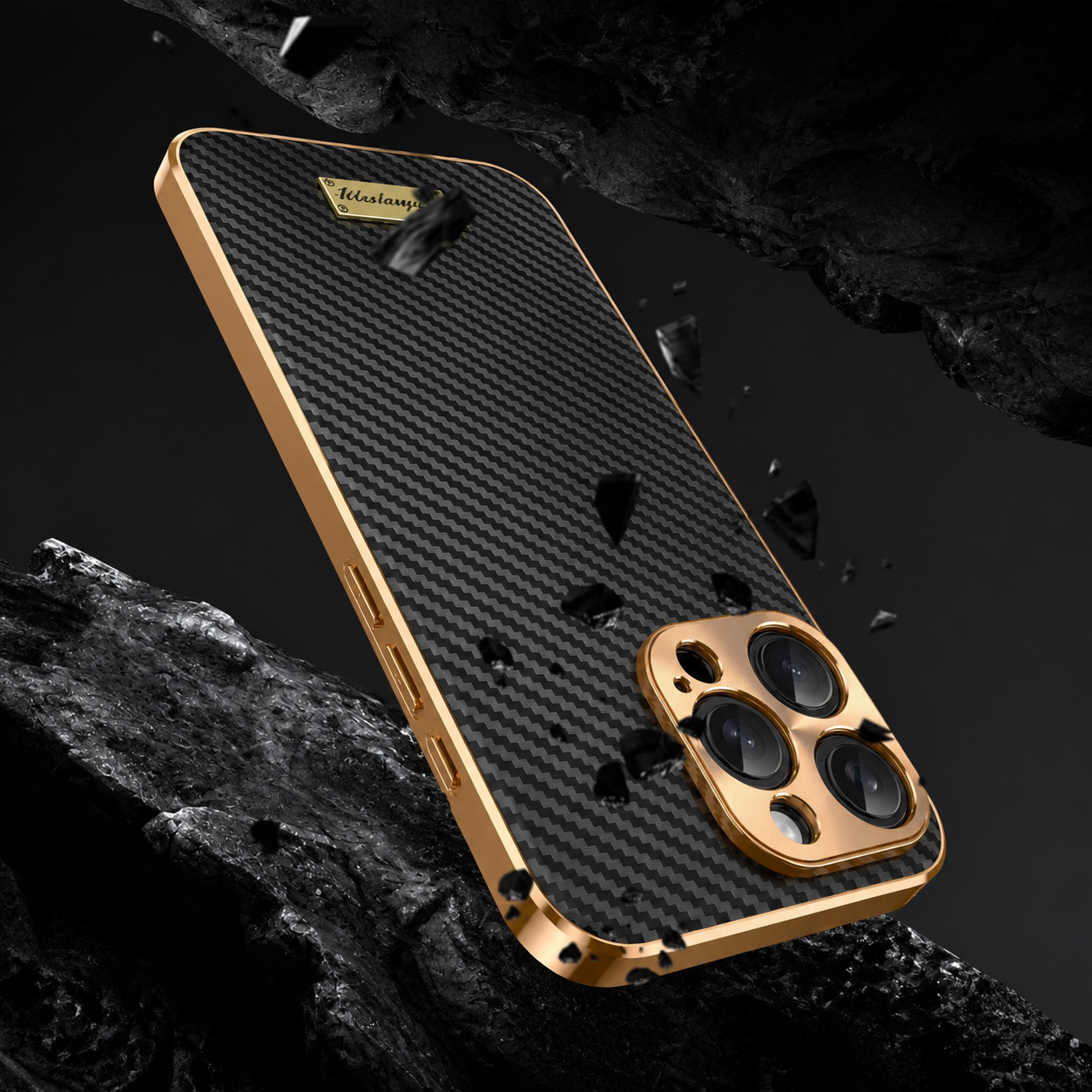 Premium Luxury iPhone Case Carbon Fiber Textured Leather Cover Alloy Metal Lens Guard Shockproof Slim Fit Wireless Charging Compatible Durable Design Finish