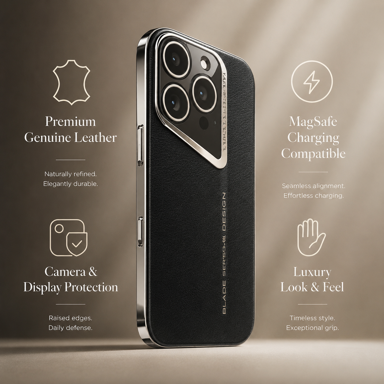 Premium Luxury iPhone Case Electroplated Genuine Leather Cover Hard PC Back TPU Frame Shockproof Camera Lens Protection Slim Anti Slip Design Finish