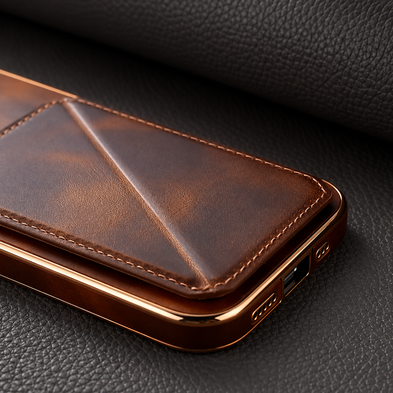 Premium Luxury iPhone Case Genuine Cowhide Leather Wallet Cover Magnetic Card Holder Metal Frame Shockproof Full Body Protection Slim Design Finish