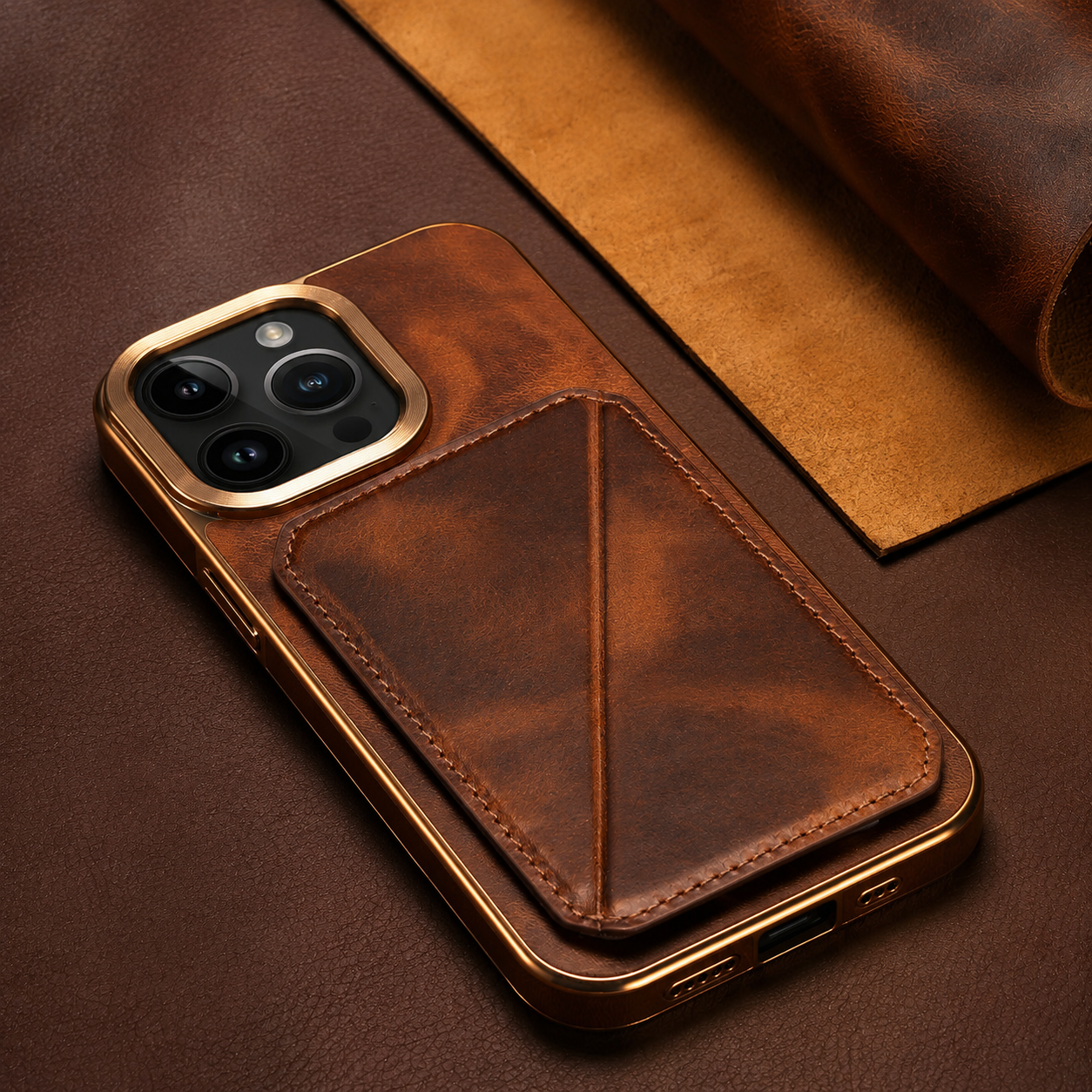 Premium Luxury iPhone Case Genuine Cowhide Leather Wallet Cover Magnetic Card Holder Metal Frame Shockproof Full Body Protection Slim Design Finish