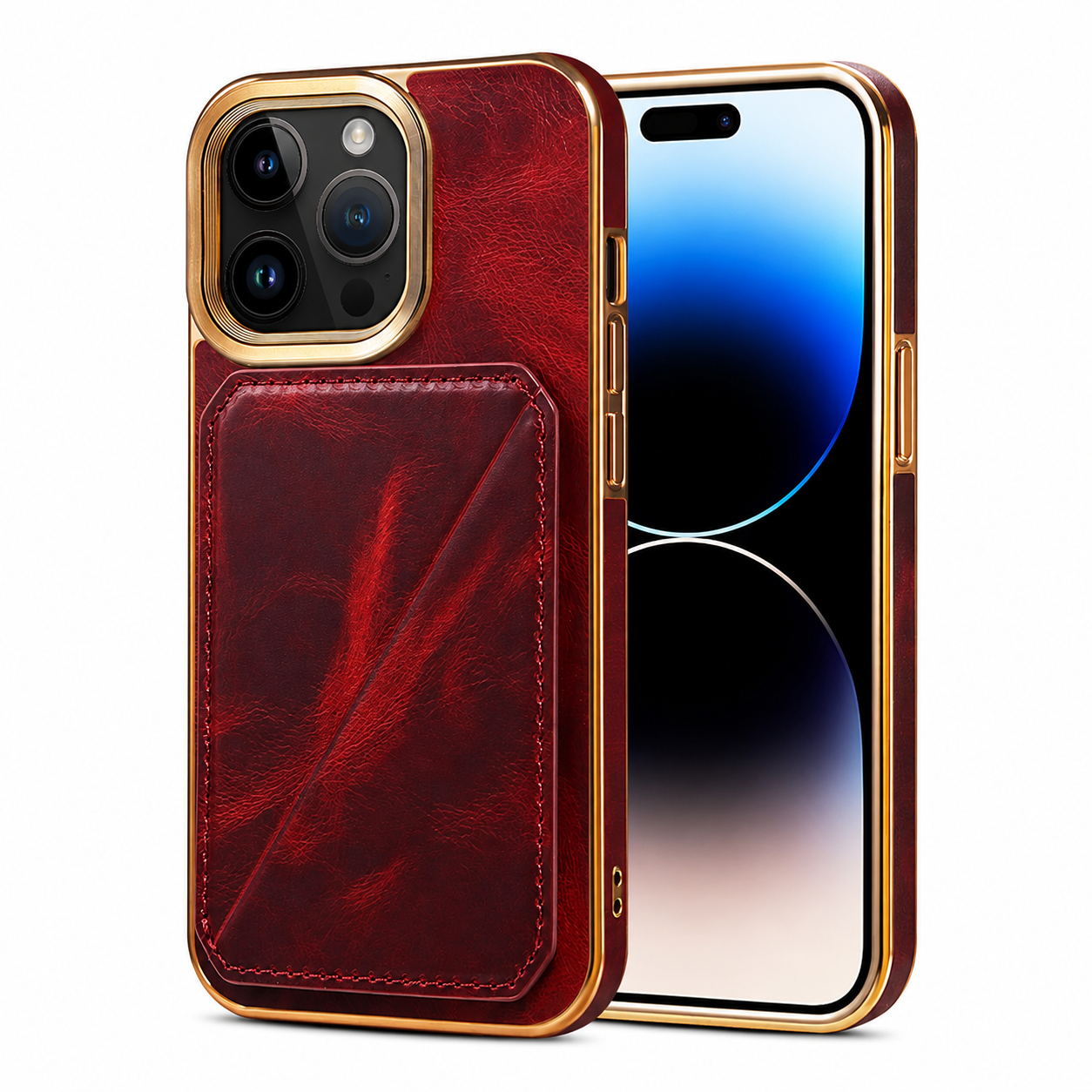 Premium Luxury iPhone Case Genuine Cowhide Leather Wallet Cover Magnetic Card Holder Metal Frame Shockproof Full Body Protection Slim Design Finish