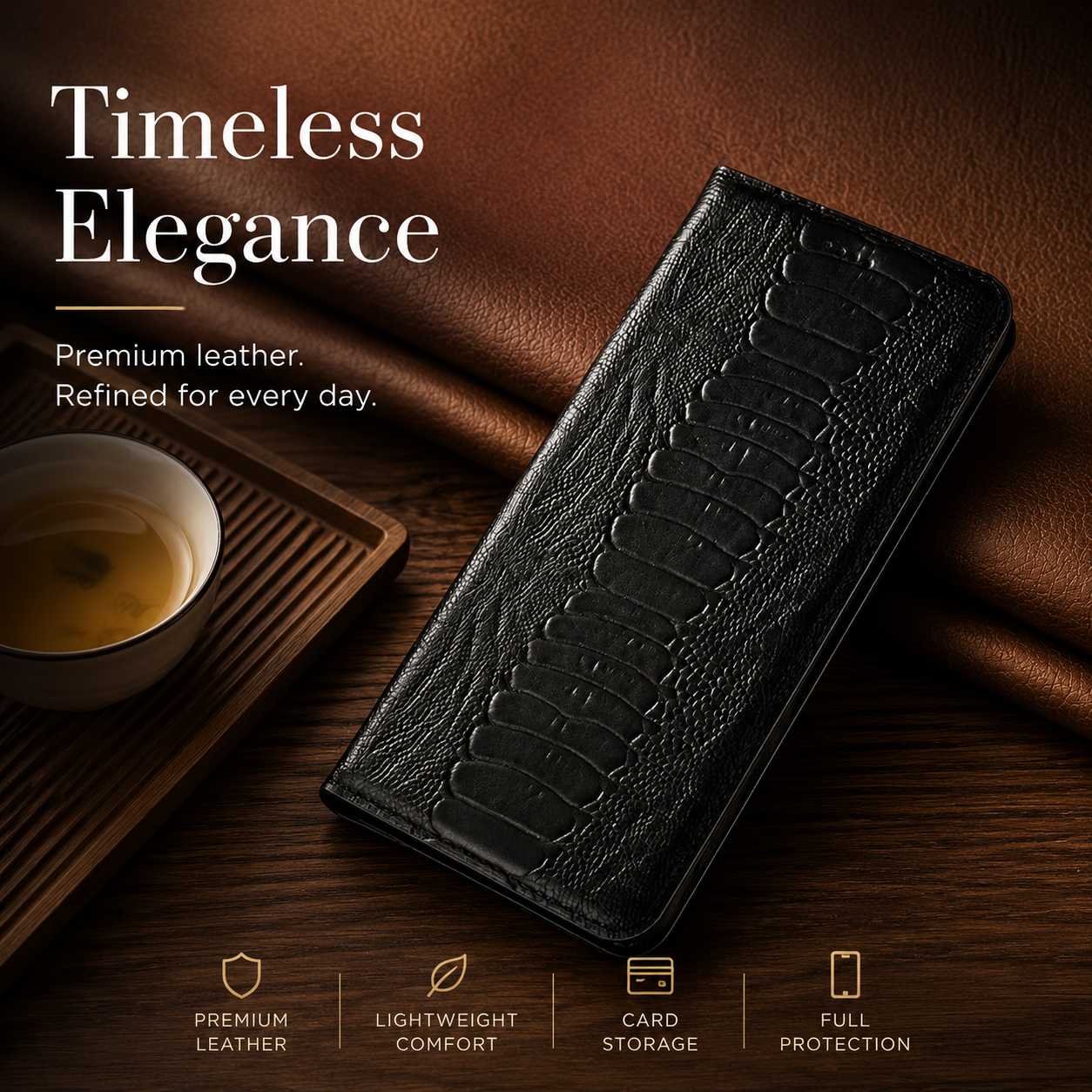 Premium Luxury iPhone Case Genuine Leather Flip Wallet Cover Card Holder Magnetic Closure Shockproof Full Body Protection Slim Elegant Design Finish