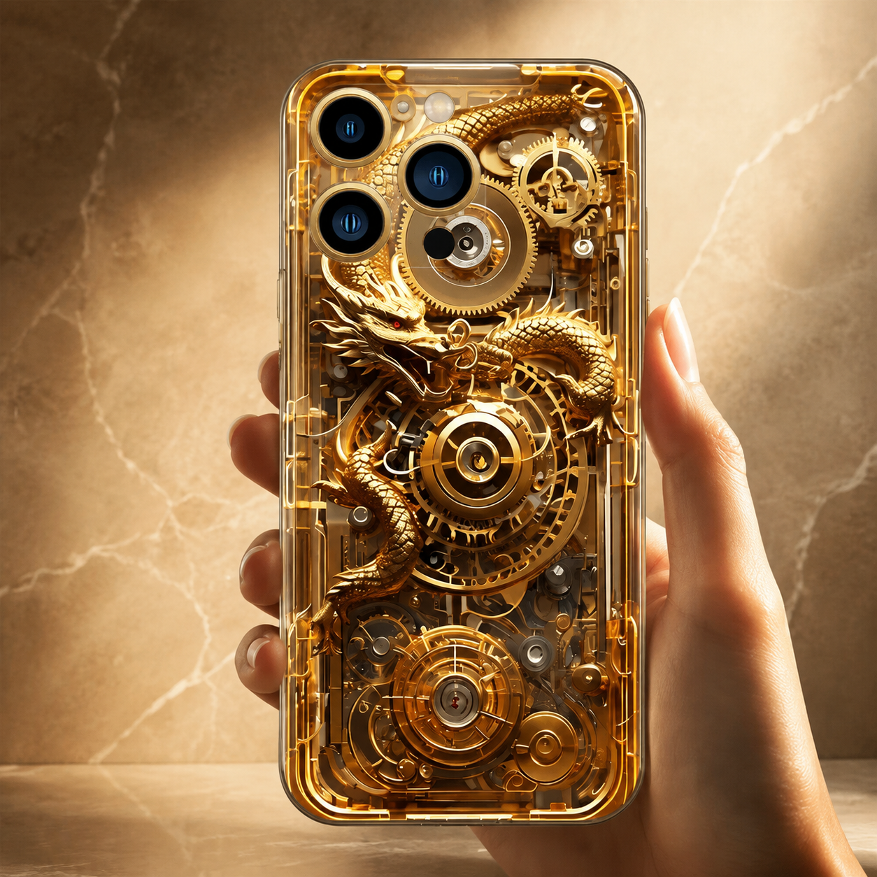 Premium Luxury iPhone Case LED Luminous Cover Golden Dragon Design Sound Reactive Tempered Glass Back Shockproof TPU Frame Ultra Thin Protection