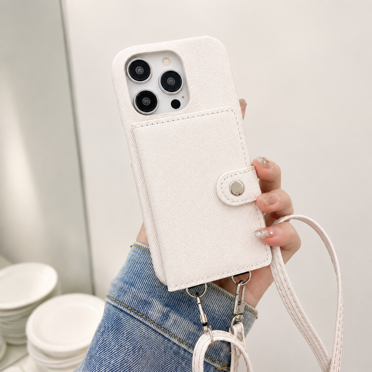 Premium Luxury iPhone Case Leather Wallet Crossbody Flip Cover PU Leather Card Pocket Shoulder Strap Shockproof Full Coverage Slim Design Finish