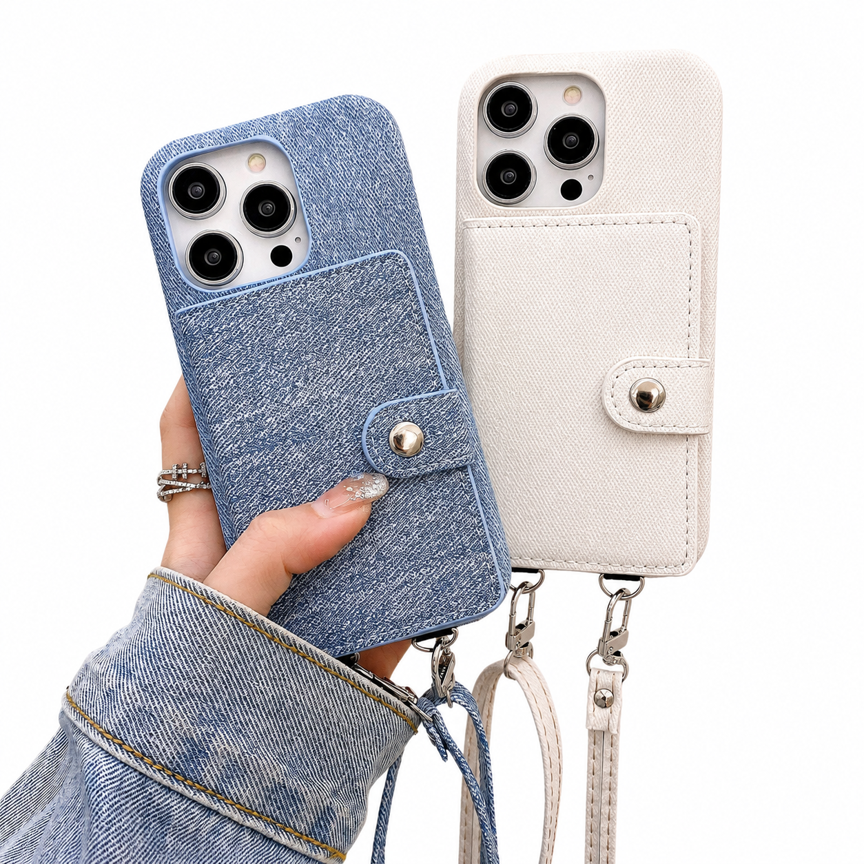 Premium Luxury iPhone Case Leather Wallet Crossbody Flip Cover PU Leather Card Pocket Shoulder Strap Shockproof Full Coverage Slim Design Finish