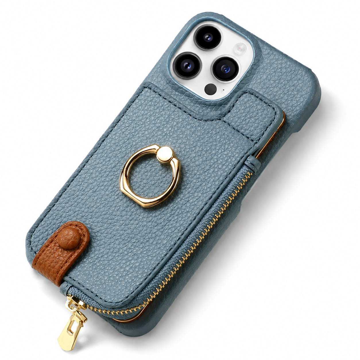 Premium Luxury iPhone Case Leather Zipper Wallet Cover Card Holder Ring Kickstand Magnetic Closure Shockproof Full Body Protection Slim Design Finish
