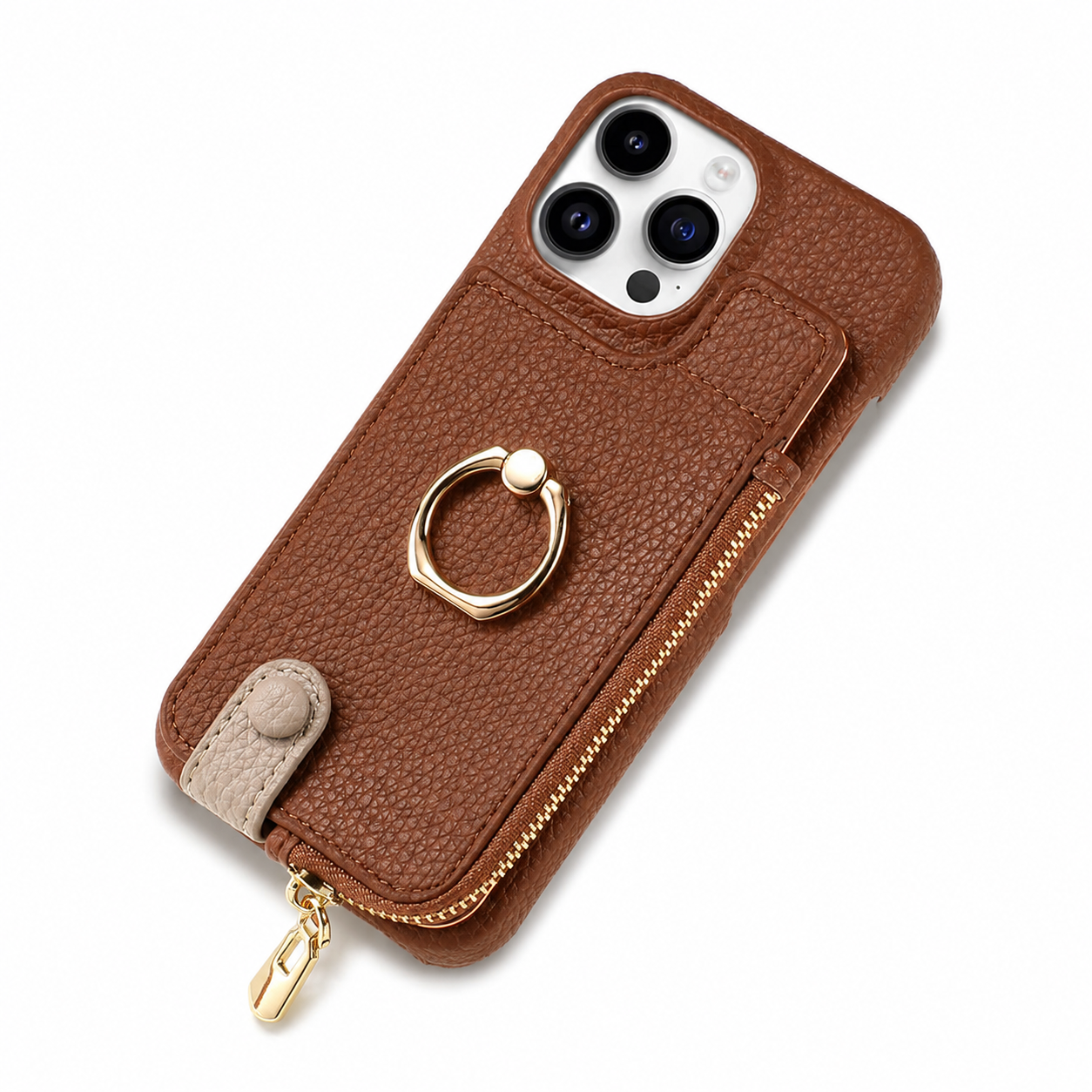 Premium Luxury iPhone Case Leather Zipper Wallet Cover Card Holder Ring Kickstand Magnetic Closure Shockproof Full Body Protection Slim Design Finish