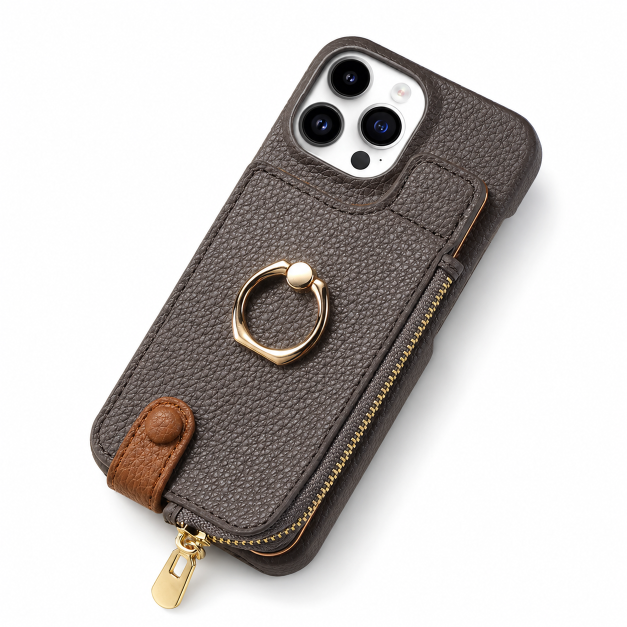 Premium Luxury iPhone Case Leather Zipper Wallet Cover Card Holder Ring Kickstand Magnetic Closure Shockproof Full Body Protection Slim Design Finish