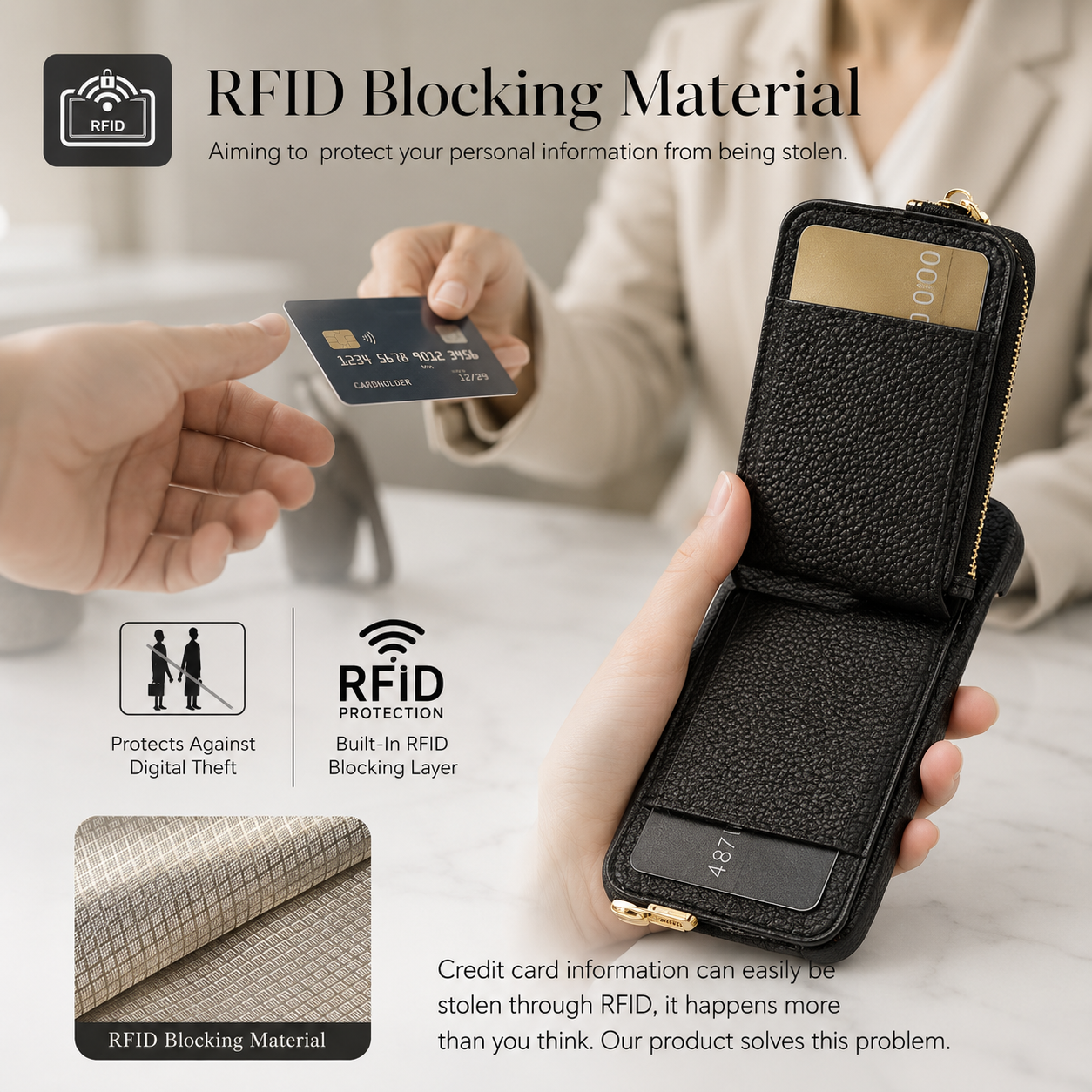 Premium Luxury iPhone Case Leather Zipper Wallet Cover Card Holder Ring Kickstand Magnetic Closure Shockproof Full Body Protection Slim Design Finish