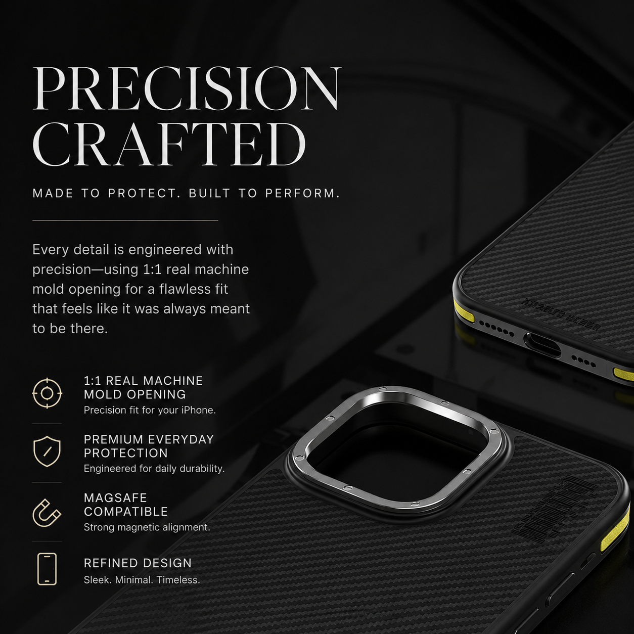 Premium Luxury iPhone Case MagSafe Compatible 600D Kevlar Carbon Fiber Cover Metal Camera Ring Dual Layer Shockproof Half Wrapped Protective Durable Design Finish