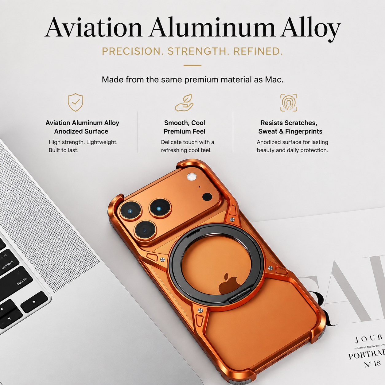 Premium Luxury iPhone Case MagSafe Compatible Aluminum Bumper Frame Cover 360° Rotating Ring Stand Shockproof Camera Protection Slim Design Finish