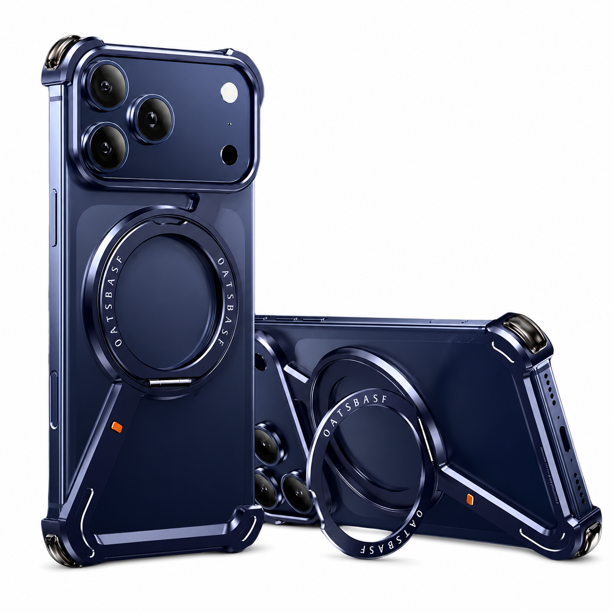 Premium Luxury iPhone Case MagSafe Compatible Aluminum Magnetic Cover Frameless Shockproof 360° Rotating Ring Stand Camera Protection Slim Design Finish