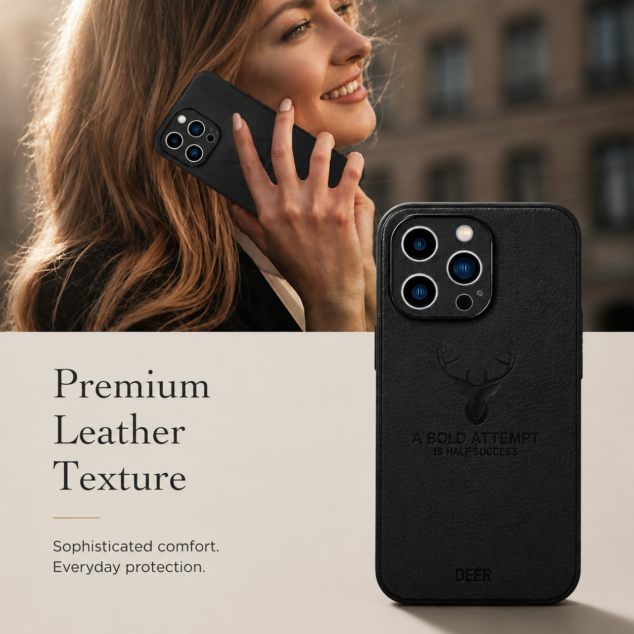 Premium Luxury iPhone Case MagSafe Compatible Canvas Texture Deer Design Cover Shockproof Bumper Frame Camera Protection Slim Protective Design Finish