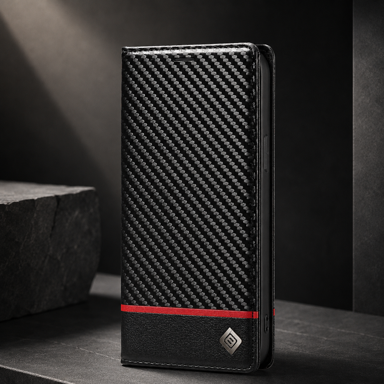 Premium Luxury iPhone Case MagSafe Compatible Carbon Fiber Leather Flip Wallet Cover Card Holder Kickstand Shockproof Camera Protection Slim Design Finish