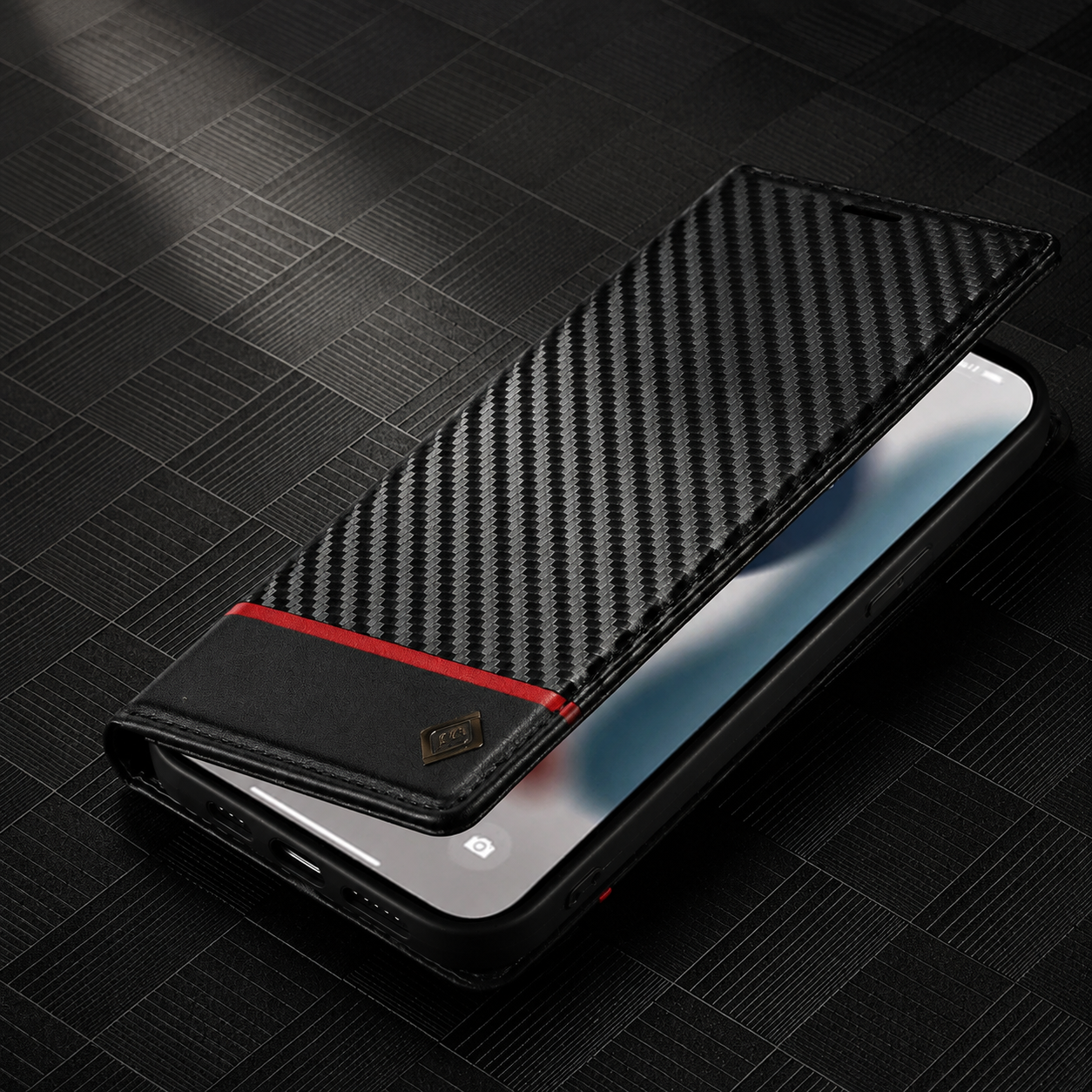 Premium Luxury iPhone Case MagSafe Compatible Carbon Fiber Leather Flip Wallet Cover Card Holder Kickstand Shockproof Camera Protection Slim Design Finish