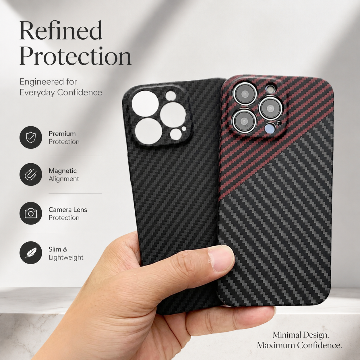 Premium Luxury iPhone Case MagSafe Compatible Carbon Fiber Texture Matte Cover Hard PC Shockproof Camera Protection Ultra Thin Slim Durable Design Finish