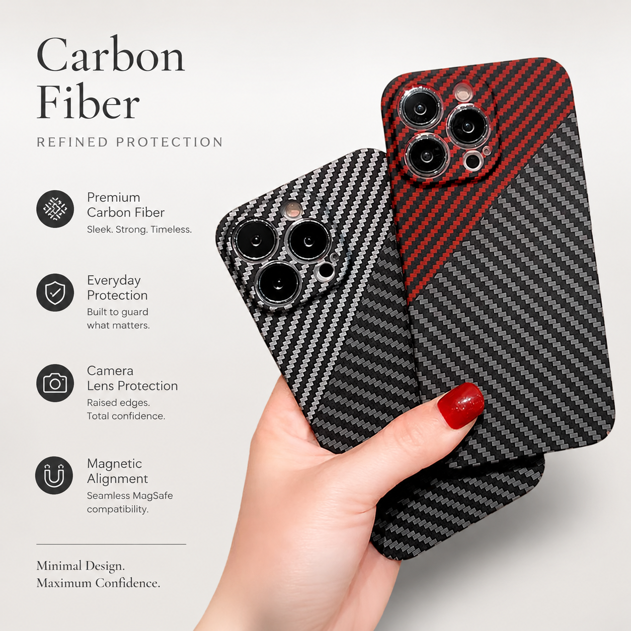 Premium Luxury iPhone Case MagSafe Compatible Carbon Fiber Texture Matte Cover Hard PC Shockproof Camera Protection Ultra Thin Slim Durable Design Finish