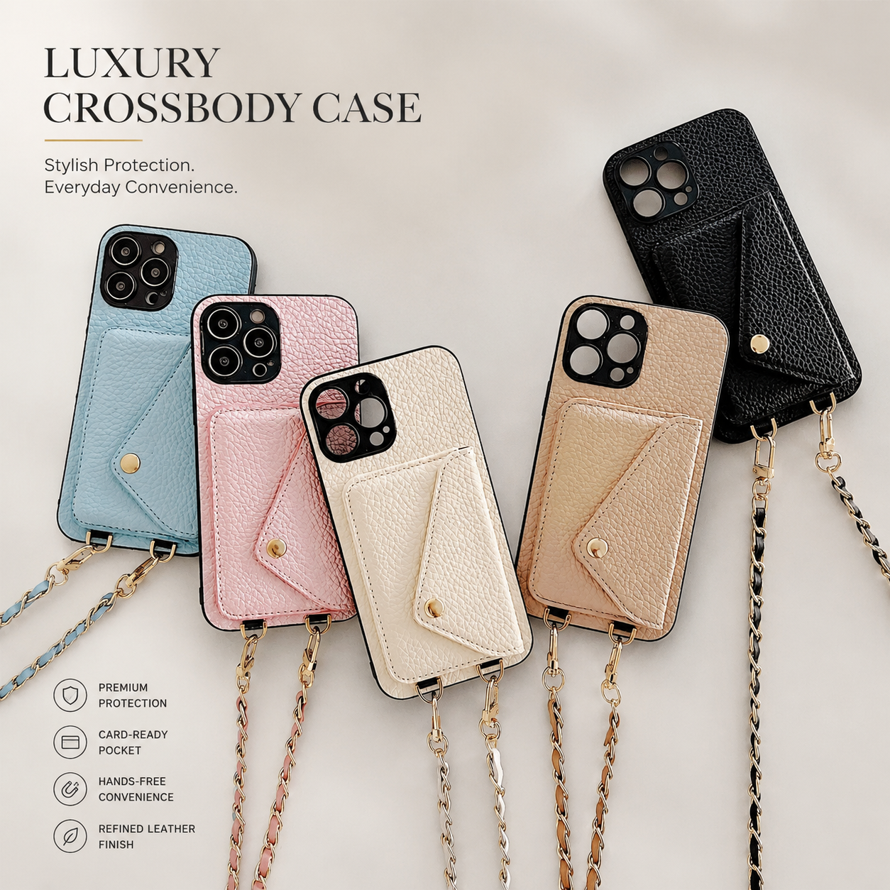 Premium Luxury iPhone Case MagSafe Compatible Crossbody Wallet Leather Cover Card Holder Strap Shockproof Camera Protection Slim Design Finish