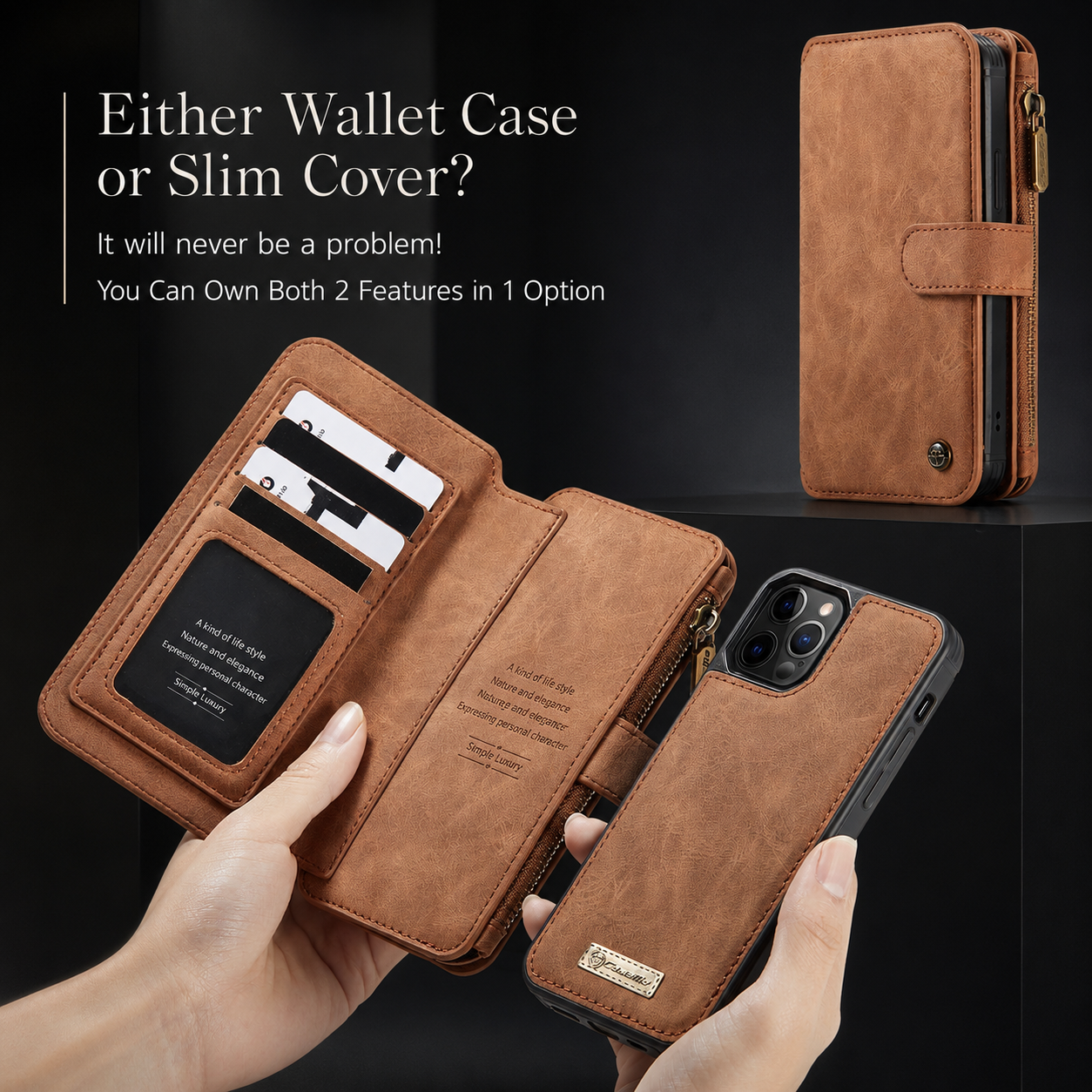 Premium Luxury iPhone Case MagSafe Compatible Detachable Leather Wallet Cover Flip Stand Card Holder Shockproof Camera Protection Slim Design Finish