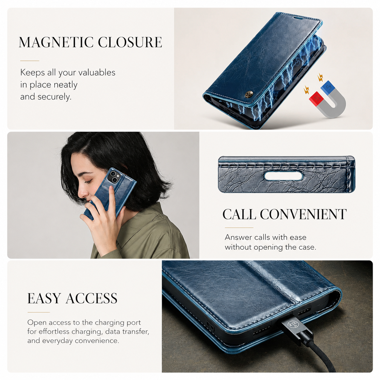 Premium Luxury iPhone Case MagSafe Compatible Detachable Leather Wallet Cover Flip Stand Card Holder Shockproof Camera Protection Slim Design Finish