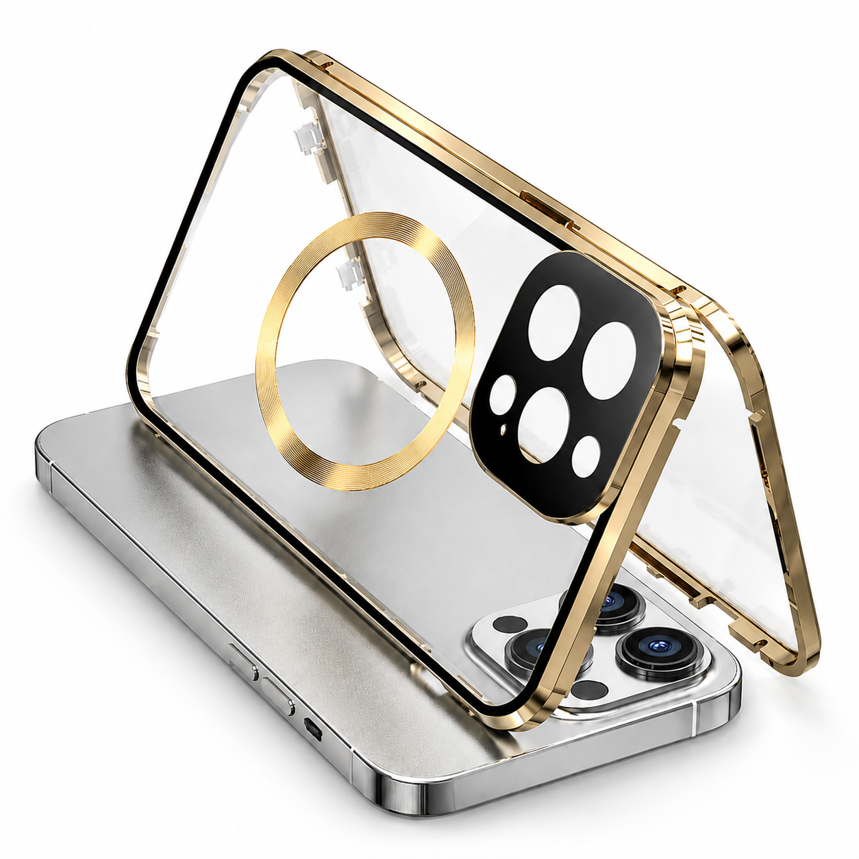 Premium Luxury iPhone Case MagSafe Compatible Double Sided Tempered Glass Metal Frame Cover Shockproof 360 Full Body Camera Protection Slim Design Finish
