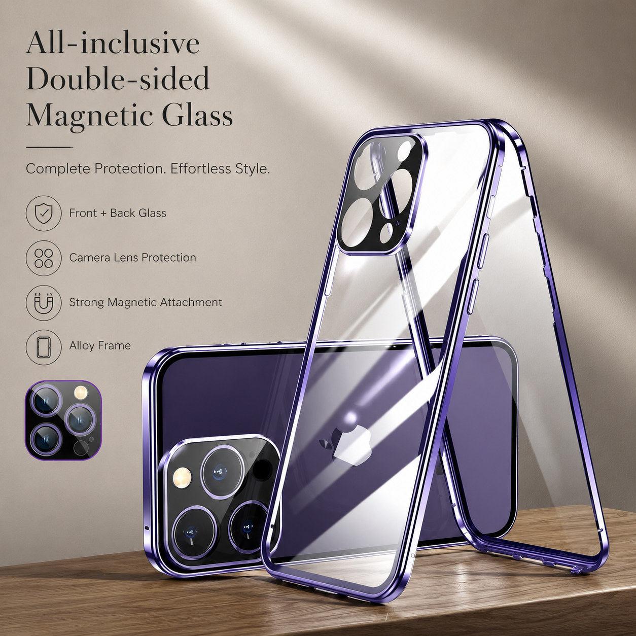 Premium Luxury iPhone Case MagSafe Compatible Double Sided Tempered Glass Metal Frame Cover Shockproof 360 Full Body Magnetic Fit Camera Protection Slim Design Finish