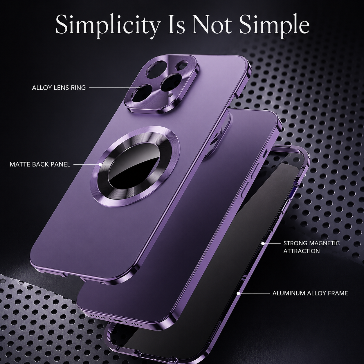 Premium Luxury iPhone Case MagSafe Compatible Double Sided Tempered Glass Privacy Cover Metal Frame Shockproof 360 Full Body Camera Protection Slim Design Finish