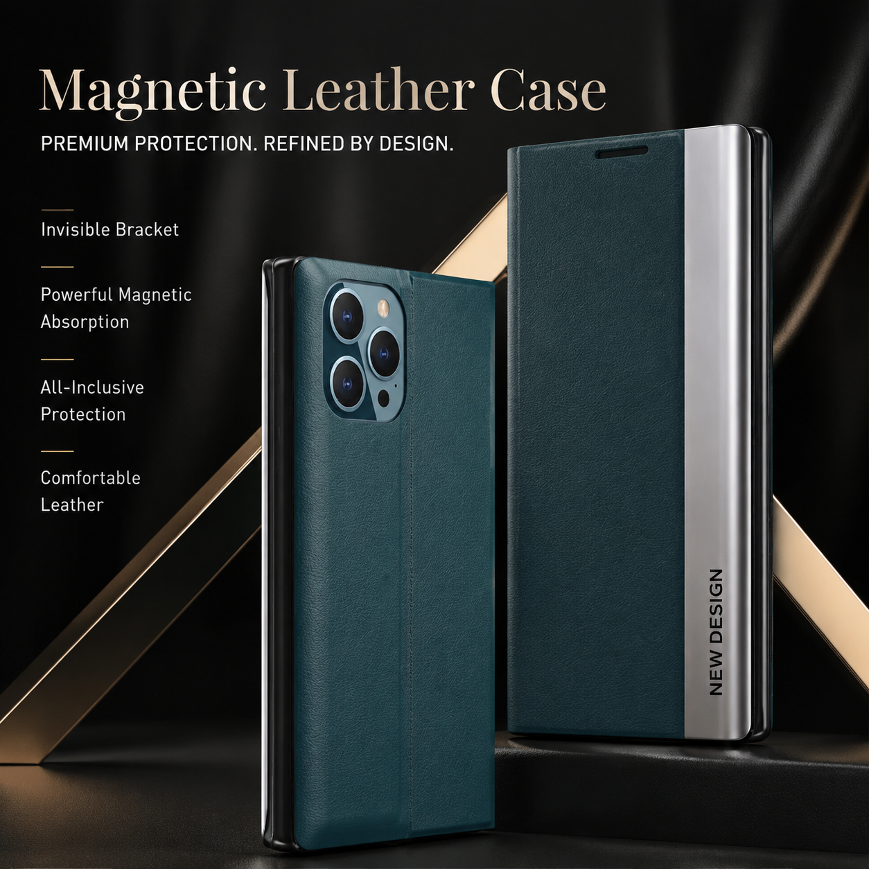 Premium Luxury iPhone Case MagSafe Compatible Flip Wallet Cover Card Holder Kickstand Magnetic Closure Shockproof Screen Protection Slim Design Finish