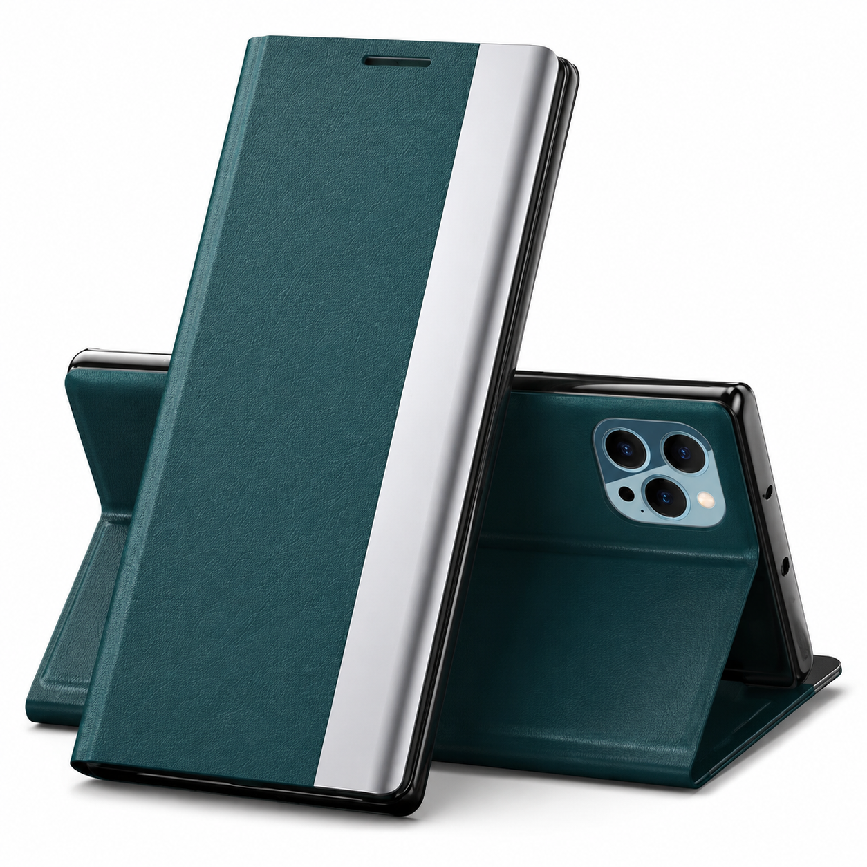 Premium Luxury iPhone Case MagSafe Compatible Flip Wallet Cover Card Holder Kickstand Magnetic Closure Shockproof Screen Protection Slim Design Finish