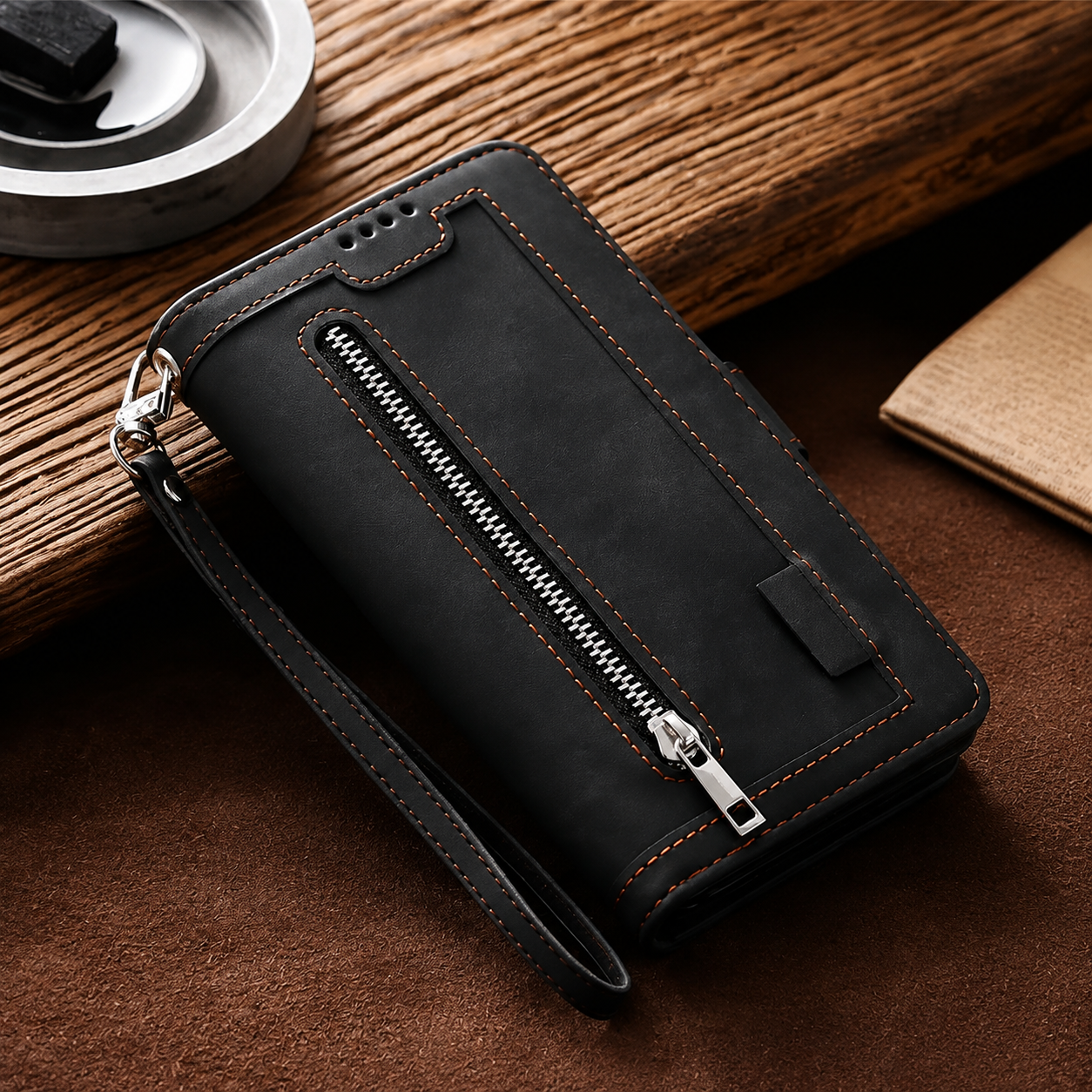 Premium Luxury iPhone Case MagSafe Compatible Flip Wallet Leather Cover Zipper Card Holder Strap Kickstand Shockproof Camera Protection Design Finish