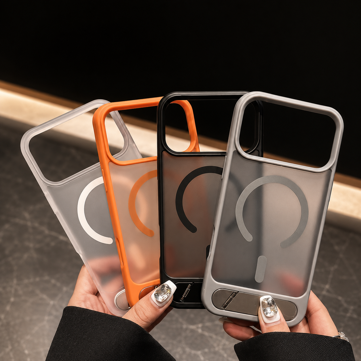 Premium Luxury iPhone Case MagSafe Compatible Foldable Magnetic Stand Cover Matte PC Shockproof Anti Fingerprint Half Wrapped Protective Durable Design