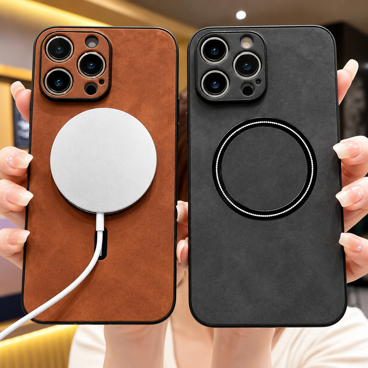 Premium Luxury iPhone Case MagSafe Compatible Genuine Leather Cover Magnetic Shockproof Camera Protection Slim Protective Durable Design Finish