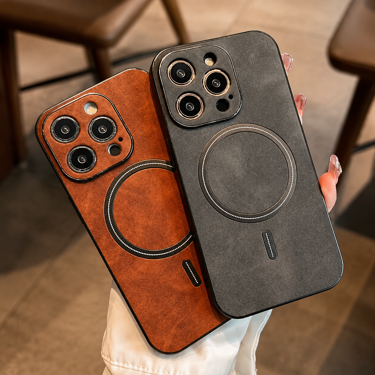Premium Luxury iPhone Case MagSafe Compatible Genuine Leather Cover Magnetic Shockproof Camera Protection Slim Protective Durable Design Finish