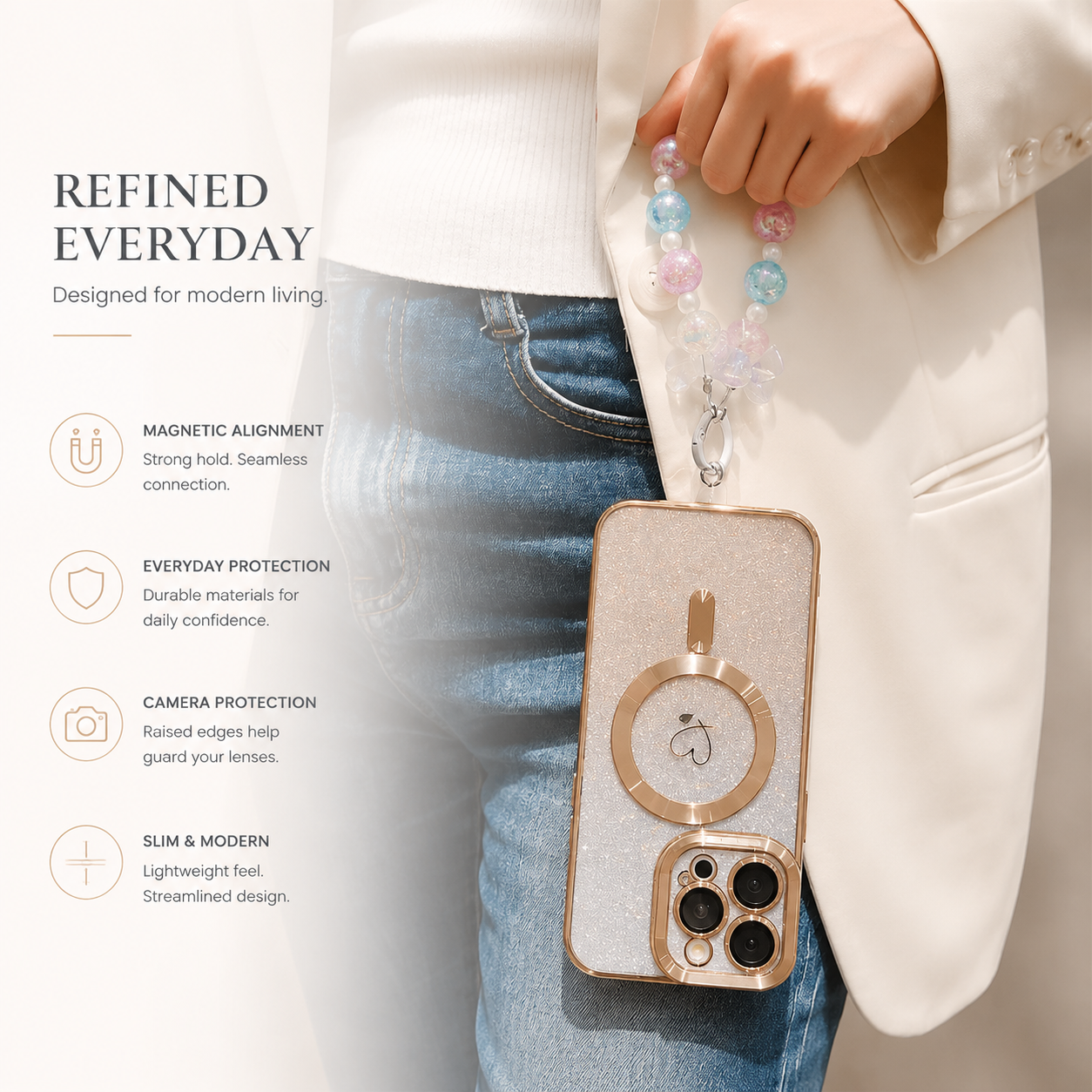 Premium Luxury iPhone Case MagSafe Compatible Gradient Glitter Crossbody Strap TPU Cover Camera Lens Protection Shockproof Slim Design Finish