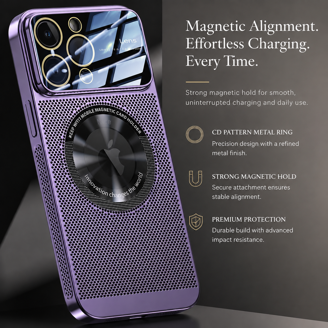 Premium Luxury iPhone Case MagSafe Compatible Heat Dissipation Metal Frame Cover Shockproof Camera Protection Electroplated Mesh Slim Durable Design Finish