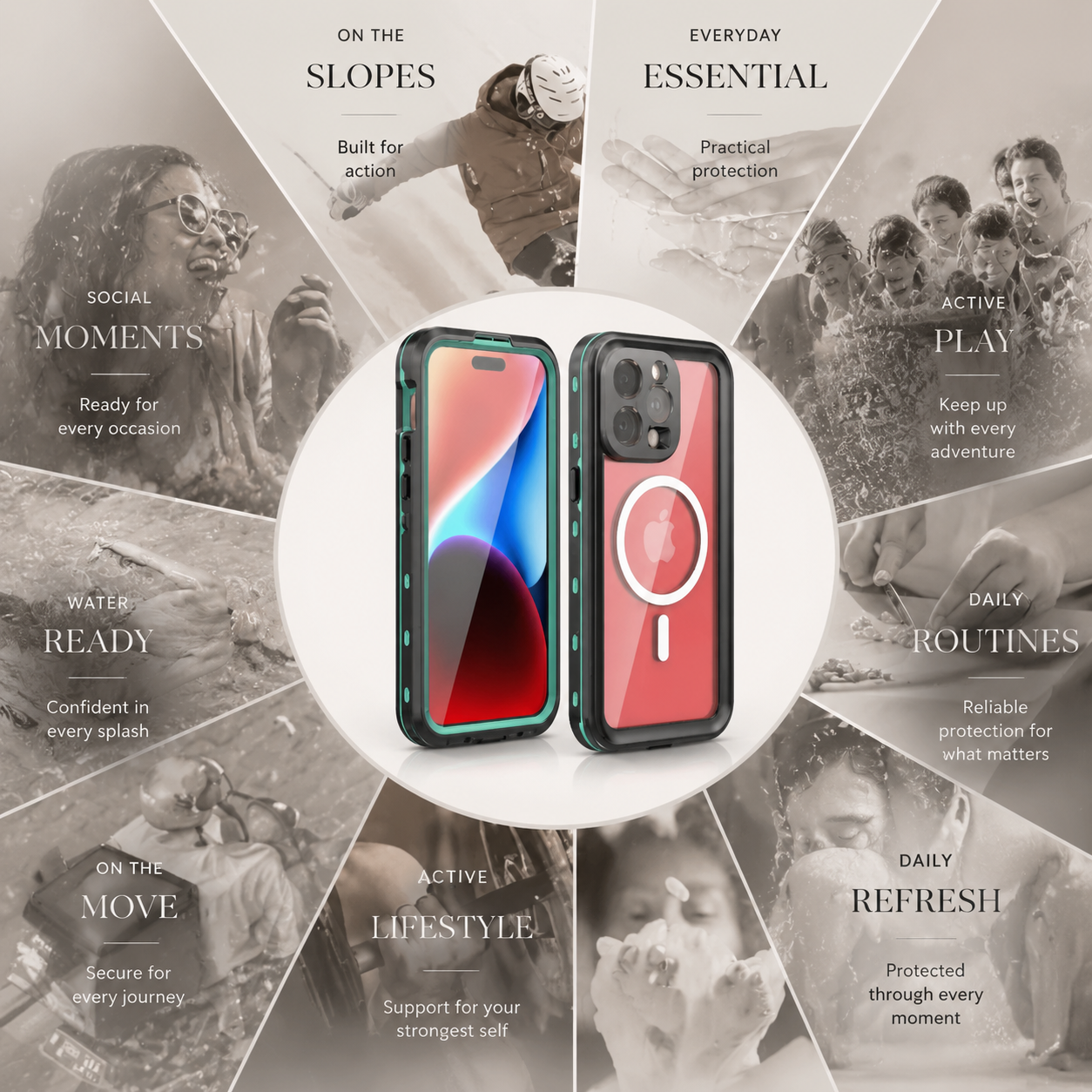 Premium Luxury iPhone Case MagSafe Compatible IP68 Waterproof 360 Full Body Sealed Cover Shockproof Transparent Camera Protection Durable Design