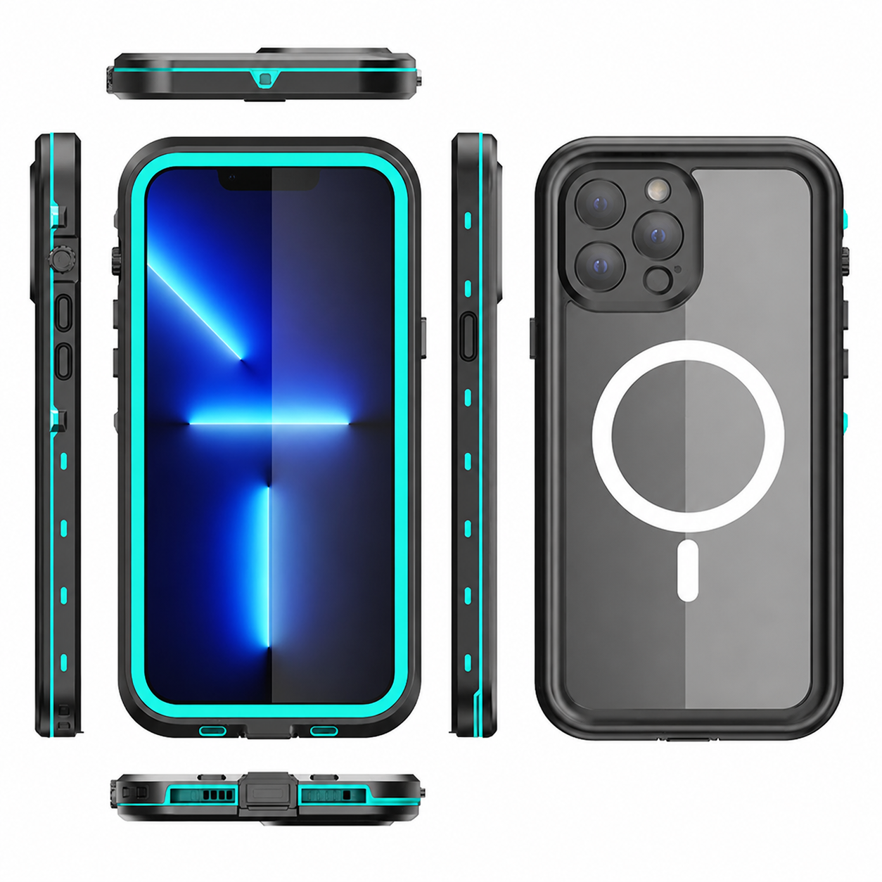 Premium Luxury iPhone Case MagSafe Compatible IP68 Waterproof 360 Full Body Sealed Cover Shockproof Transparent Camera Protection Durable Design