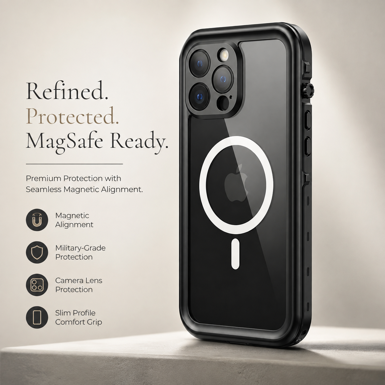 Premium Luxury iPhone Case MagSafe Compatible IP68 Waterproof Cover 360 Full Body Sealed Shockproof Camera Lens Protection Dustproof Durable Design