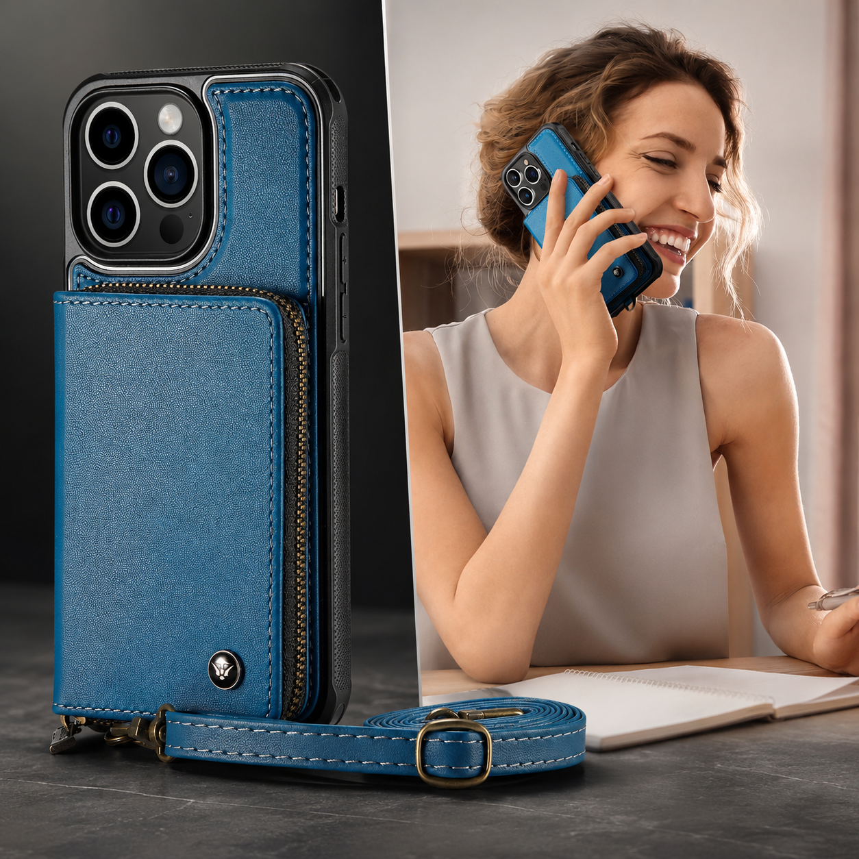 Premium Luxury iPhone Case MagSafe Compatible Leather Crossbody Wallet Cover Card Holder Strap Stand Shockproof Full Body Protection Slim Design Finish