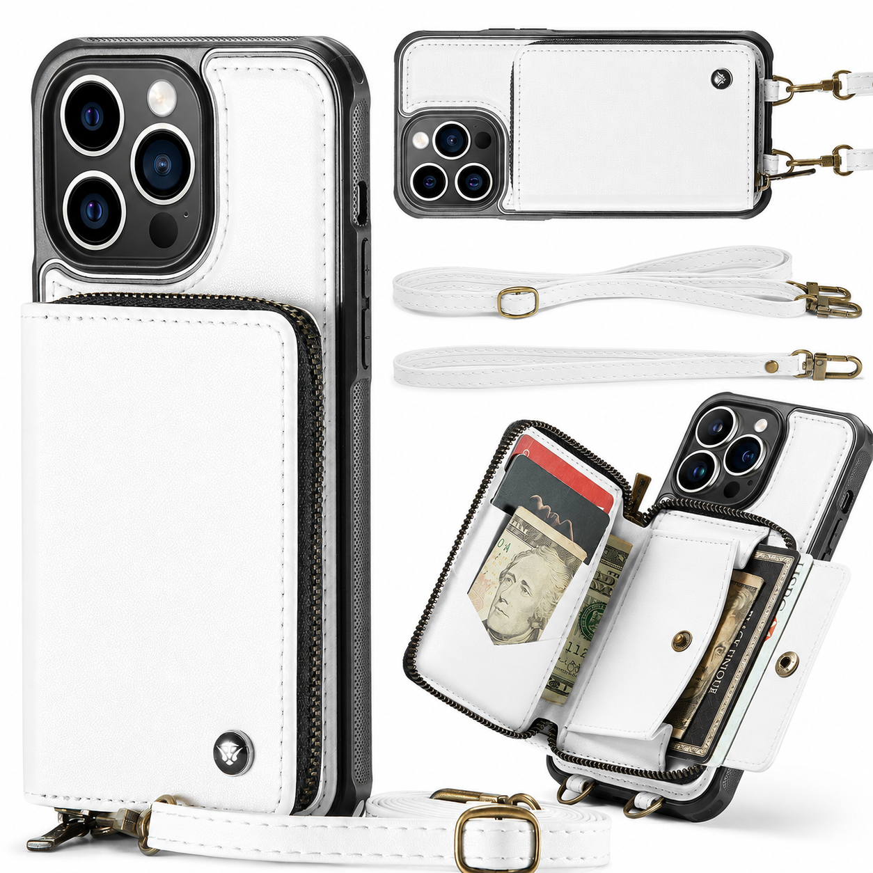 Premium Luxury iPhone Case MagSafe Compatible Leather Crossbody Wallet Cover Card Holder Strap Stand Shockproof Full Body Protection Slim Design Finish