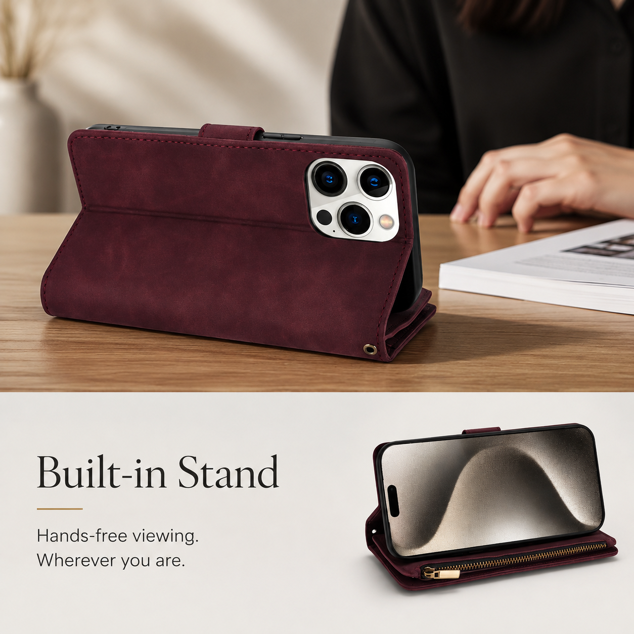 Premium Luxury iPhone Case MagSafe Compatible Leather Wallet Cover Card Holder Magnetic Closure Shockproof Camera Protection Slim Design Finish