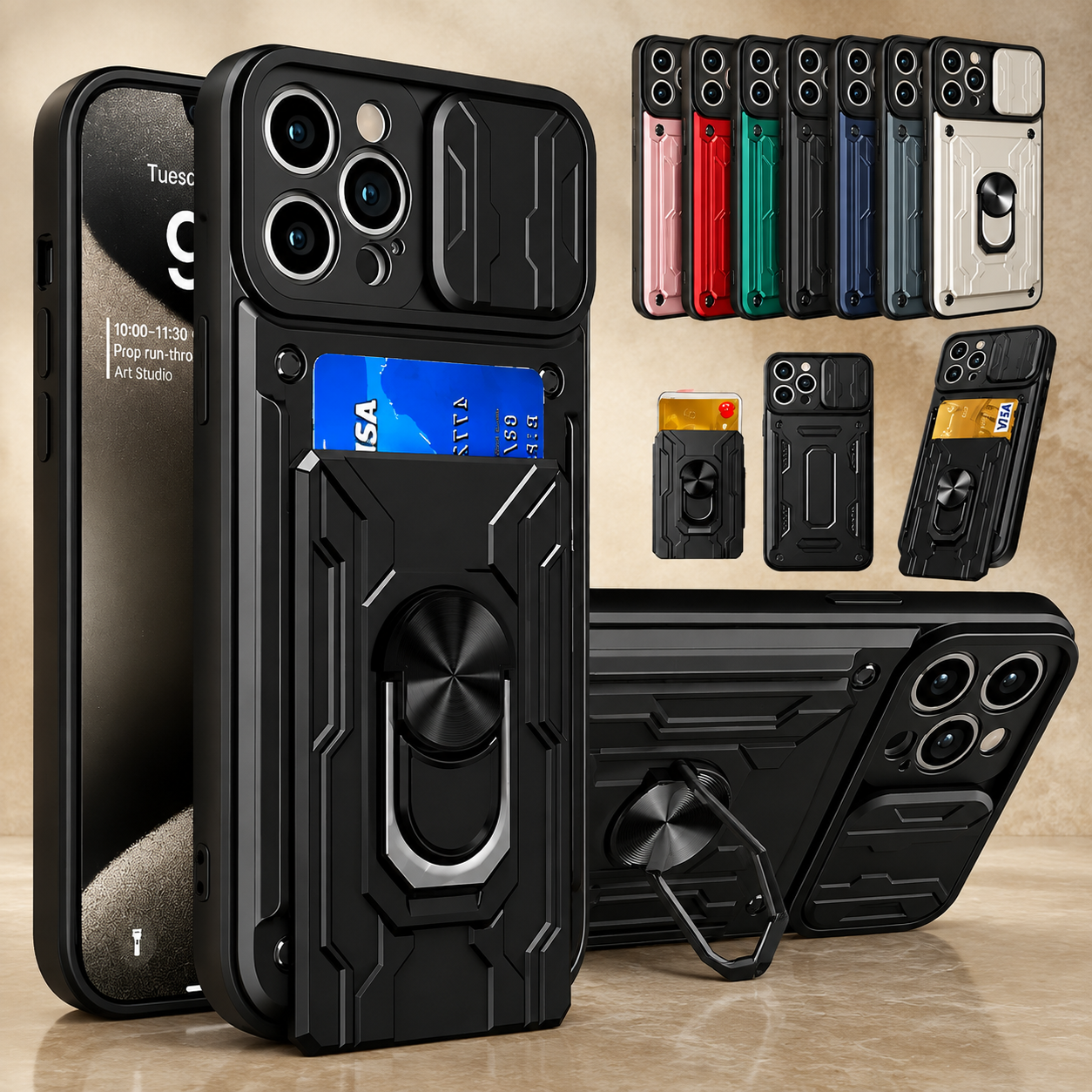 Premium Luxury iPhone Case MagSafe Compatible Liquid Silicone Cover Card Holder Ring Stand Shockproof Camera Protection Slim Design Finish