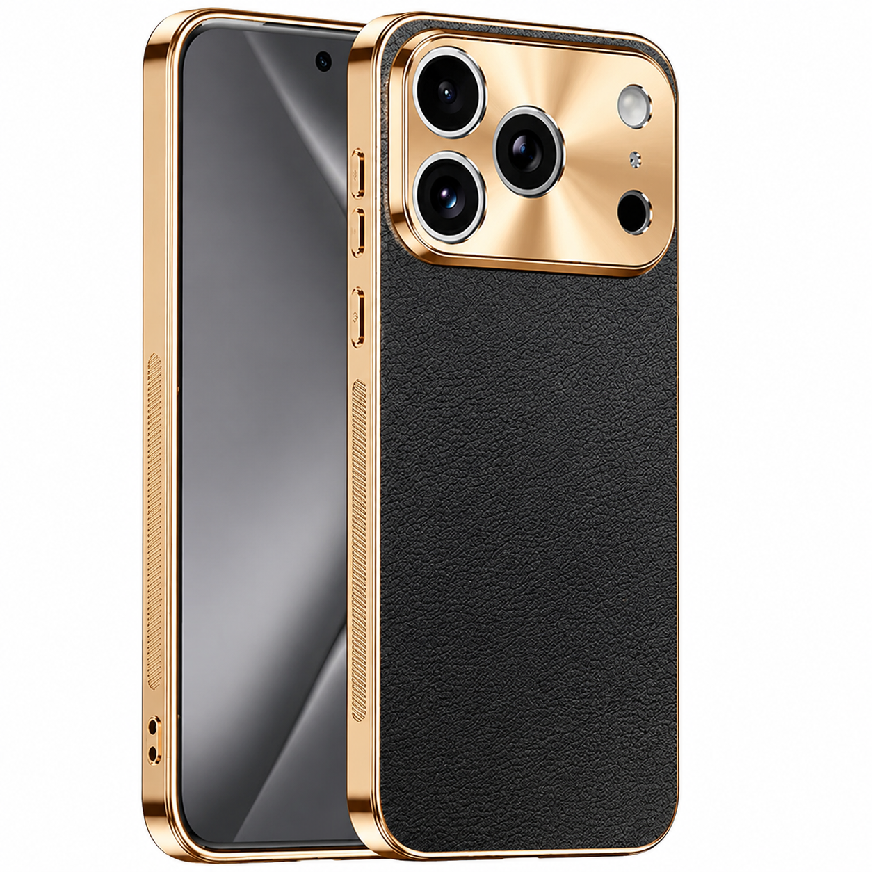 Premium Luxury iPhone Case MagSafe Compatible Lychee Texture Leather Cover Electroplated Frame Shockproof Camera Protection Full Coverage Slim Design Finish