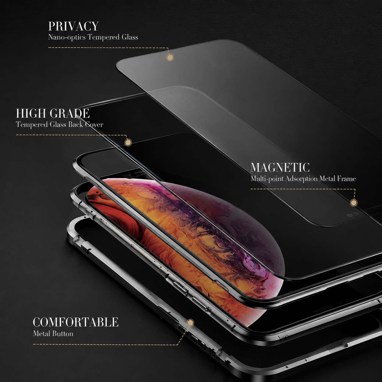 Premium Luxury iPhone Case MagSafe Compatible Privacy Tempered Glass Cover Shockproof 360 Full Body Camera Protection Slim Protective Durable Design Finish